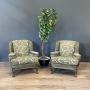 Large Pair Of Green Wing Back Fireside Armchairs