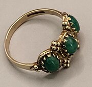 9ct Gold, Green Chrysoprase Ring. 1941. Size O.