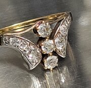 Antique 18ct Gold & Diamond TIARA Ring. Sz Q.2.3g.
