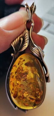 Large Vintage Art Nouveau Silver & Amber Pendant.