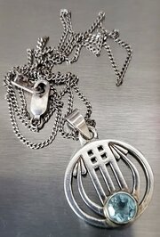 Silver & Blue Topaz Pendant & Chain. Maker H.O.