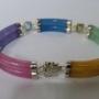 Silver & Multi Jadeite & Gemstone Panel Bracelet.