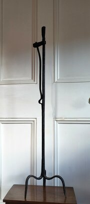 Tall 18thC Welsh Iron Peerman Rush Light. 82cm.