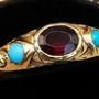 Victorian 9ct Gold Garnet & Turquoise Ring. Size L