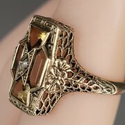 Vintage 9ct Gold Citrine & Pearl Unique Dress Ring