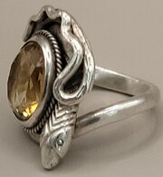 Vintage Silver & Citrine Snake Ring. Small Size.