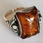 Vintage Silver & Cognac Amber Ring. L1/2. Signed.