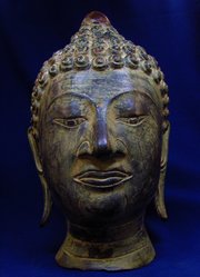 Large Antique Chinese Bronze Buddha Head 18th C