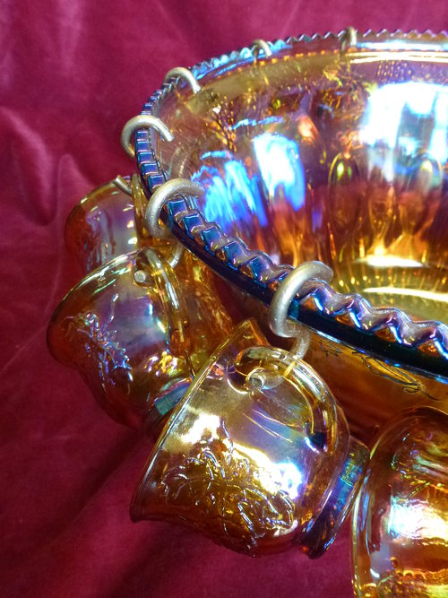 Carnival Glass Punchbowl And Glasses