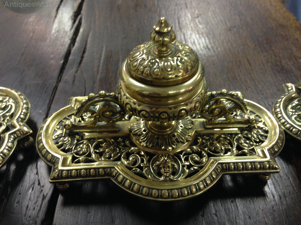 Antiques Atlas Victorian Brass Desk Set With Ink Well