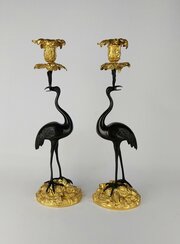 Pair Of Gilt Bronze Stork Candlesticks 