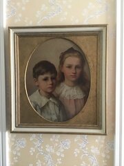 Oval Oil On Canvas Portrait Of Two Children