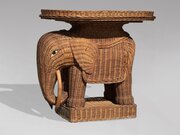 1970s Hand Woven Wicker Elephant Side Table