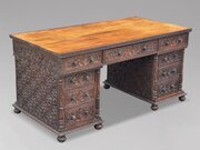 19th C Anglo-Indian Carved Padauk Partners Desk