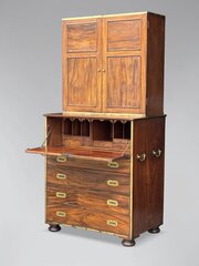 19th C Mahogany Military Cabinet On Chest
