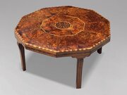 19th C Octagonal Inlaid Burr Yew Wood Coffee Table