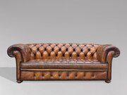19th C Victorian Brown Leather Chesterfield Sofa