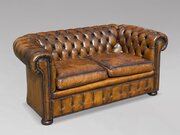 Antique Brown Leather 2-Seater Chesterfield Sofa