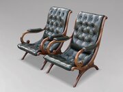 Pair Of Green Leather Chesterfield Slipper Chairs