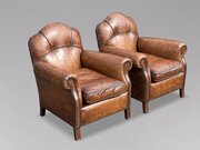 Pair Of Mid 20th C French Leather Club Armchairs