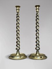 Pair Of Tall 19th Brass Barley Twist Candlesticks