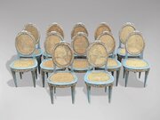 Set Of 12 Louis XVI Painted & Caned Dining Chairs