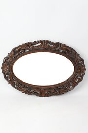 Antique Victorian Carved Oak Oval Mirror