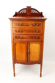 Edwardian Mahogany Inlaid Music Cabinet With Label