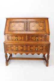 Edwardian Marquetry Inlaid Oak Bureau Desk
