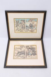 Pair Antique Hokusai Japanese Woodblock Prints