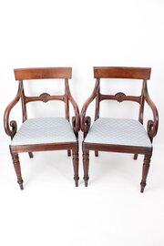Pair Victorian Mahogany Scroll Arm Carver Chairs