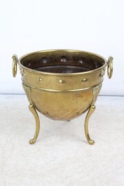 Victorian Arts Crafts Brass Log Bin / Bucket