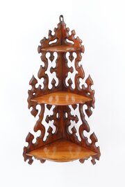 Victorian Carved Walnut Hanging Corner Wall Shelf