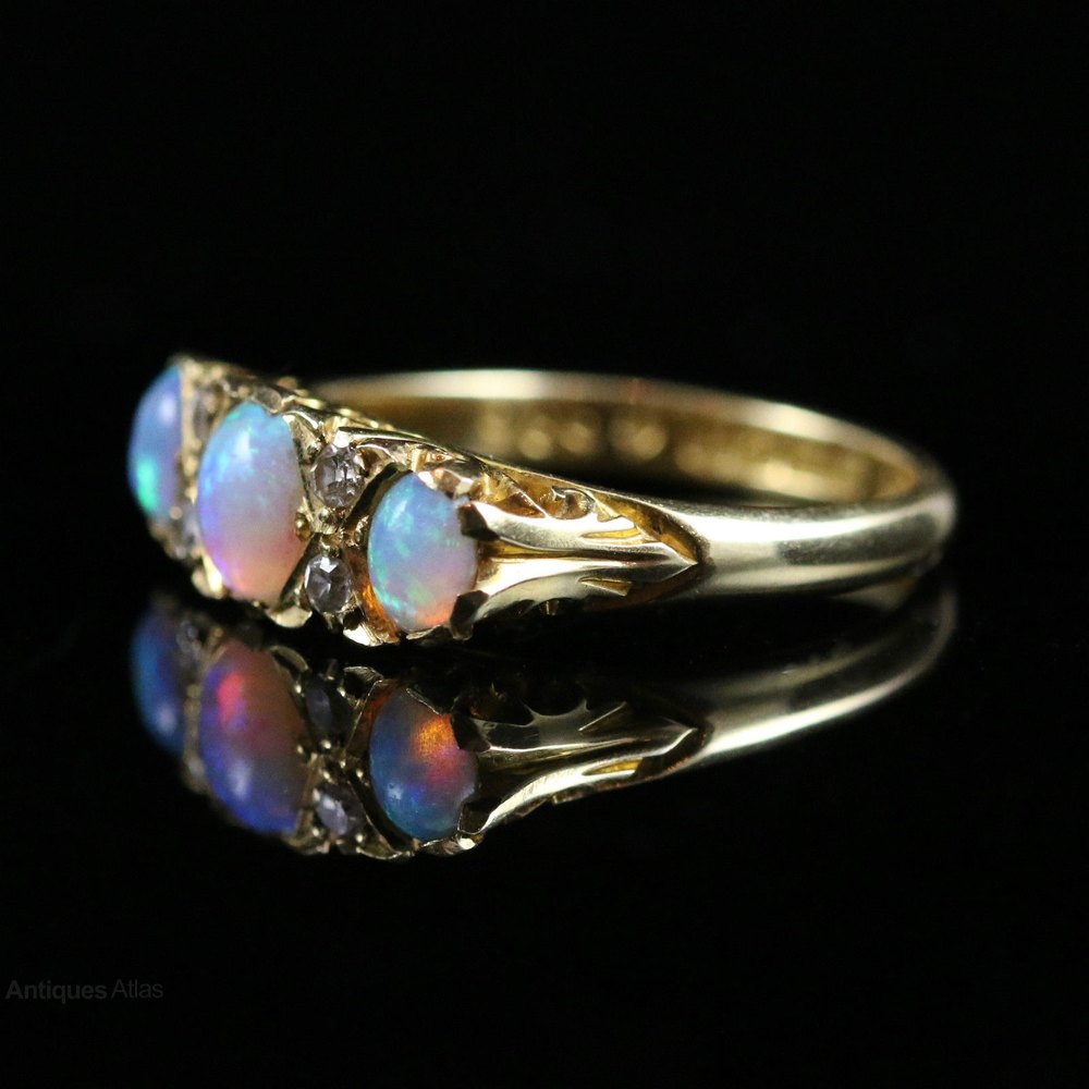 Antiques Atlas Antique Art Deco Opal & Diamond Trilogy Ring