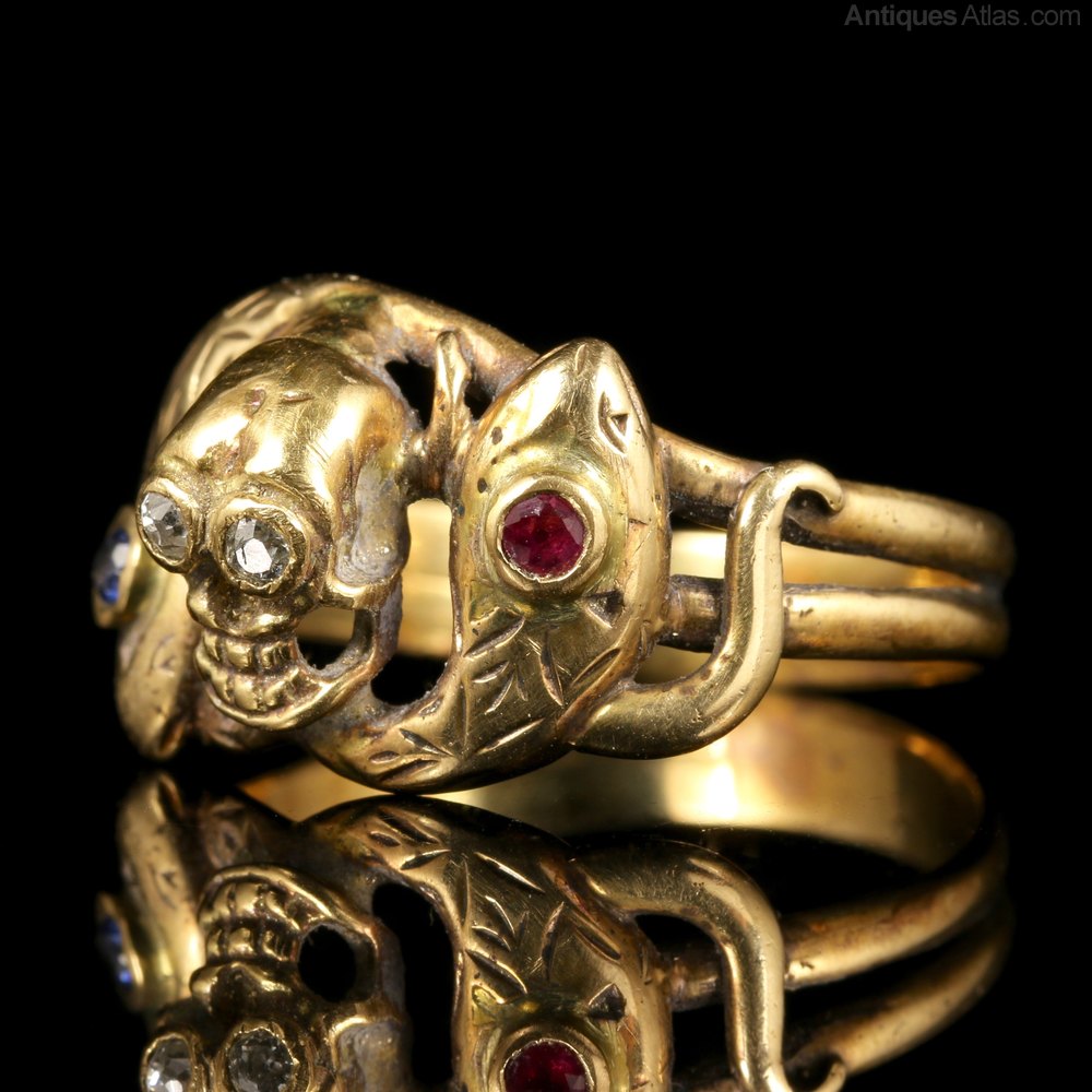 Antiques Atlas - Memento Mori Diamond Snake Ring 18ct Gold