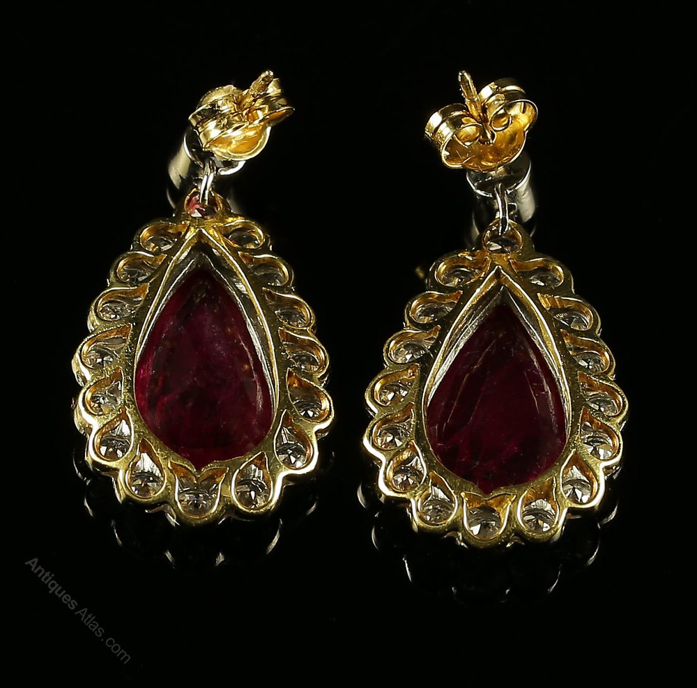 Antiques Atlas Ruby Diamond Earrings 18ct Gold 8.6ct Natural Ruby