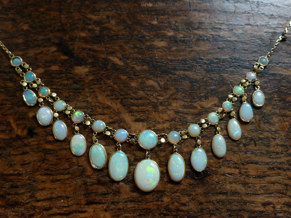 Antiques Atlas Victorian NATURAL Opal Garland 18ct Gold Necklace