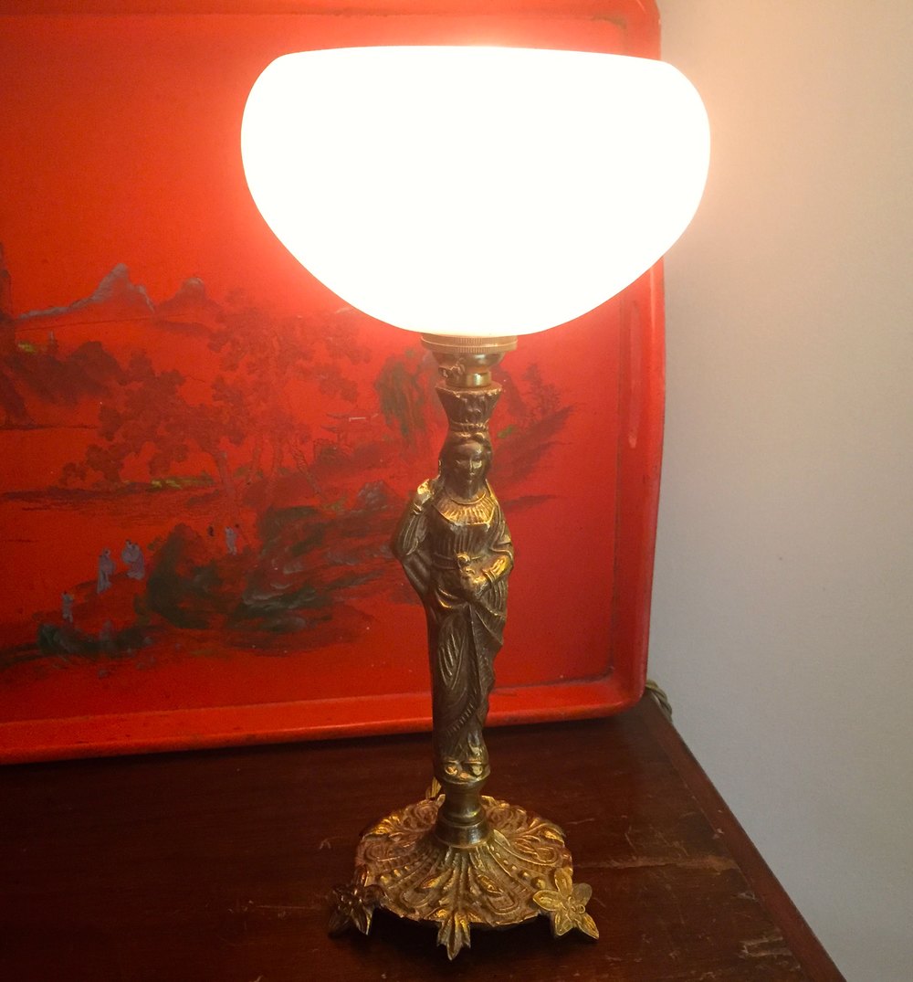 Antiques Atlas Bronze Statue Lamp And Schneider Shade