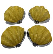 Set Of 4 Yellow Art Deco Chrome Shell Wall Lights 
