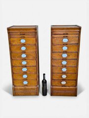 Pair Of Small American Oak 7 Drawer Filing Cabinets 