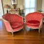 Elegant Pair of French Coral Velvet Fauteuils