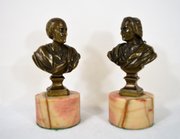 Pair Of 18th Cent  Bronzes Rousseau And Voltaire