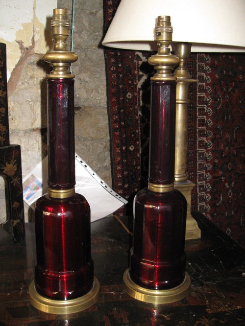 Antiques Atlas Tall Pair Of Glass & Brass Table Lamps