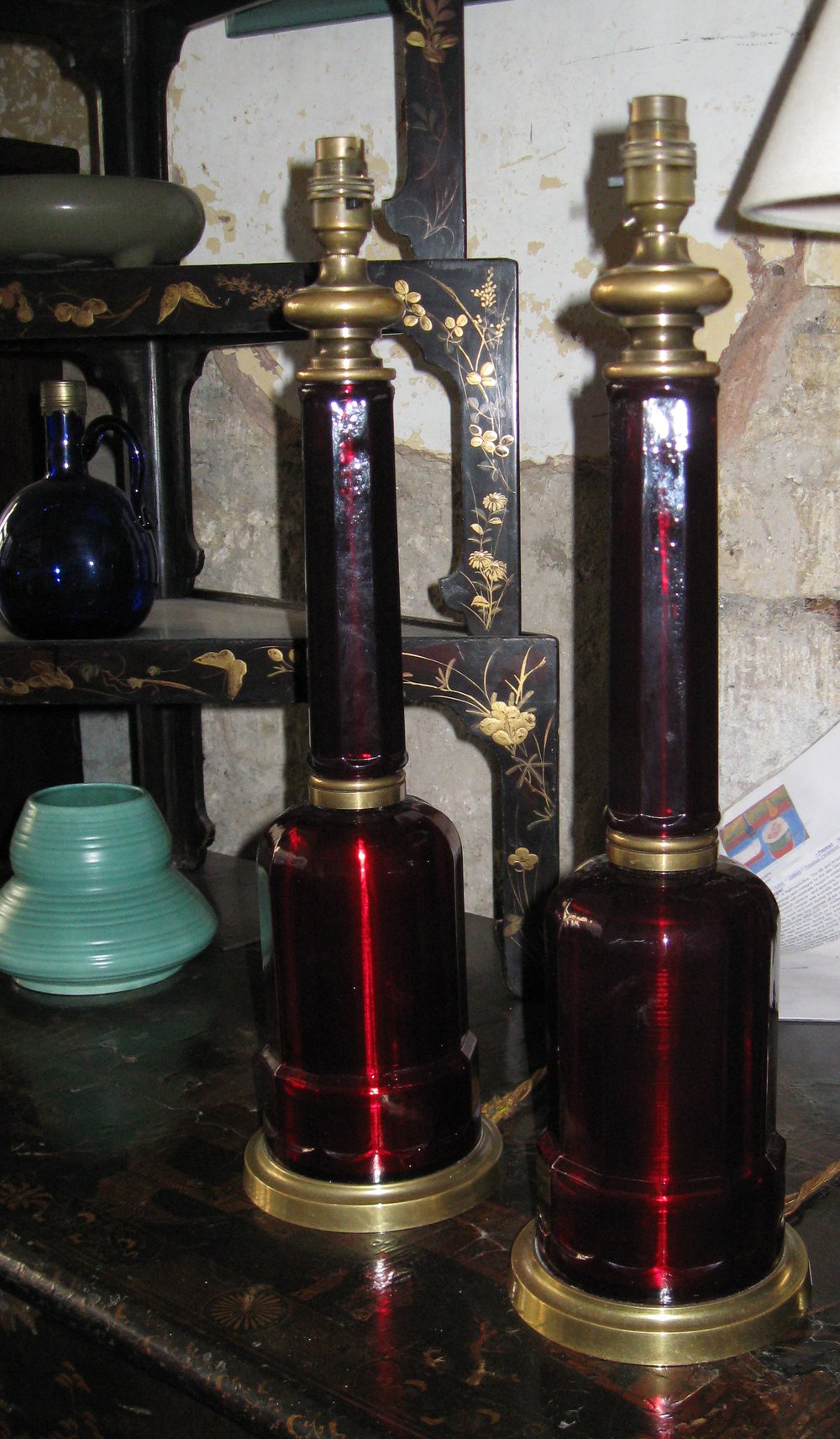Antiques Atlas Tall Pair Of Glass & Brass Table Lamps