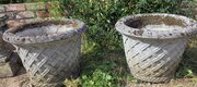 Pair Of Basket Weave Lattis Haddonstone Planters