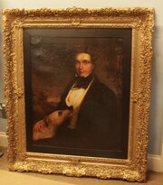 Regency Oil On Canvas Of Gentleman & His Dog 
