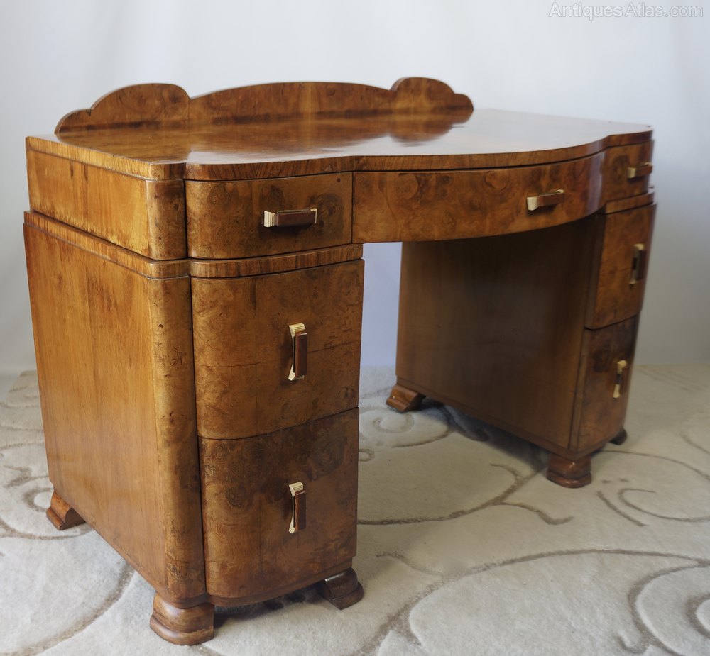Art Deco Burr Walnut Pedestal Desk Antiques Atlas