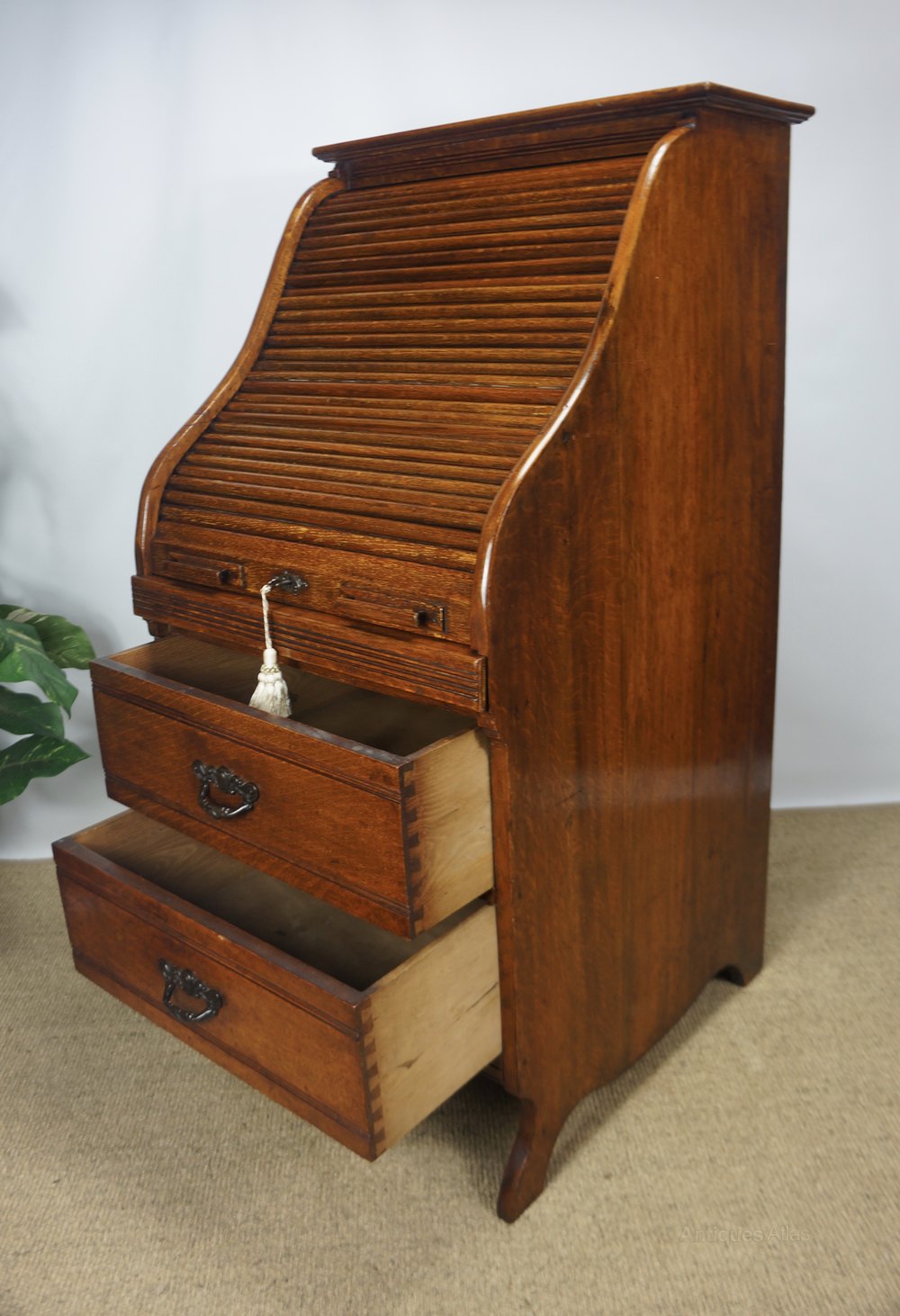 Oak Tambour Roll Top Typewriter Bureau Desk Antiques Atlas