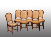 Group Of Six French Walnut Chairs. 19th Century.