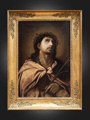 Oil On Canvas Depicting Ecce Homo.19thc Christ Is Depicted 